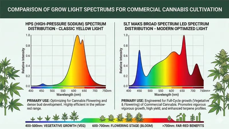 SLT MAKS commercial LED grow lights spectrum vs HPS