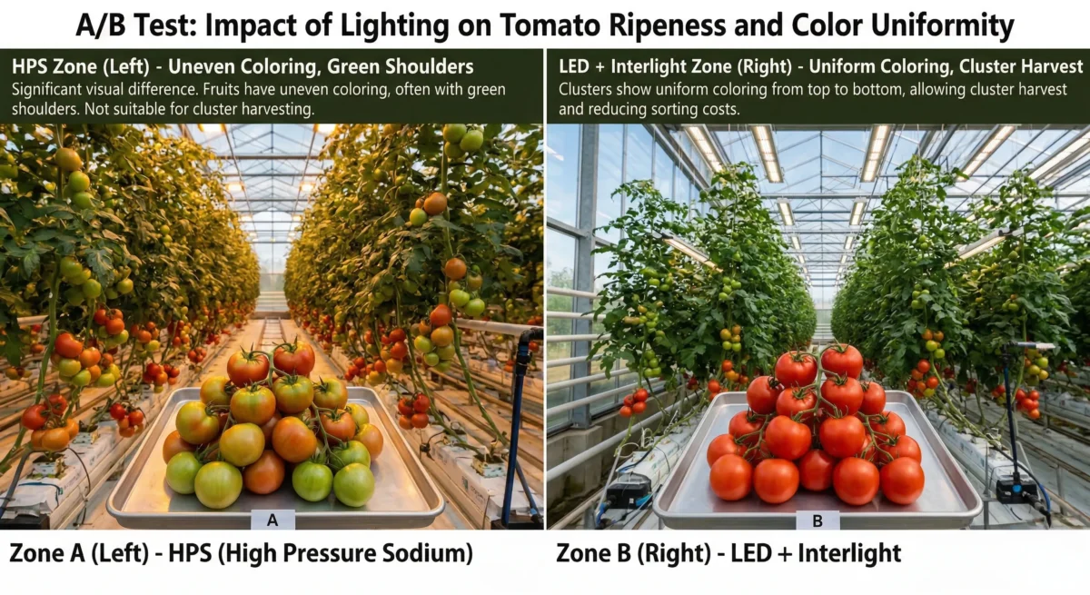 impact of lighting on tomato ripeness and color uniformity