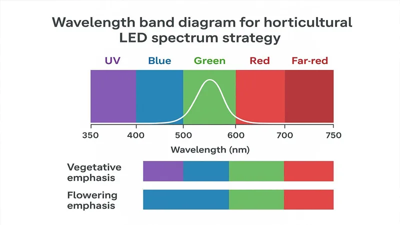 Wavelength band diagram for horticulturalLED spectrum strategy