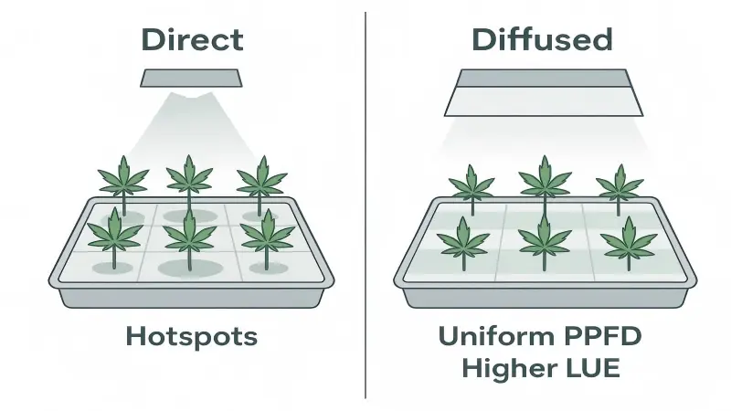 comparison image of direct light and diffused light