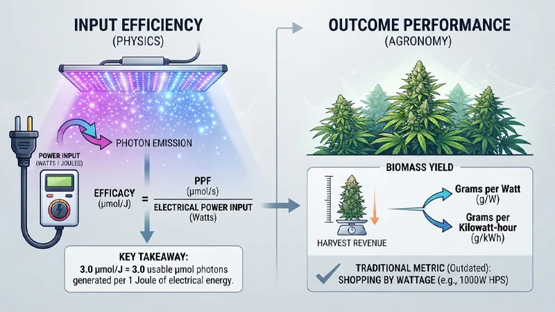 led grow light input efficiency vs outcome performance