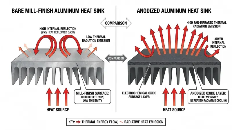 anodized aluminum heat sinks have higher thermal emissivity
