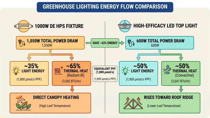greenhouse lighting energy flow comparison