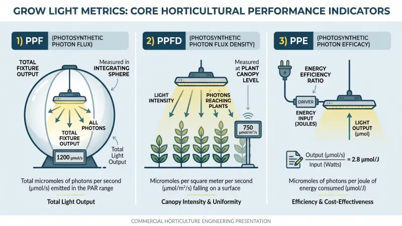 grow light metrics core horticultural performance indicators