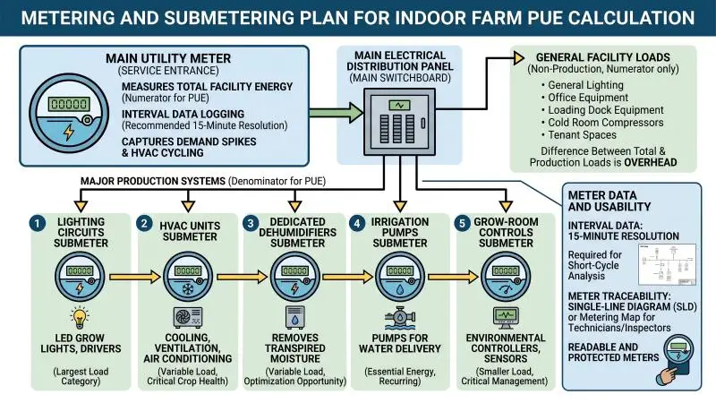metering and submetering plan for indoor farm pue calculation