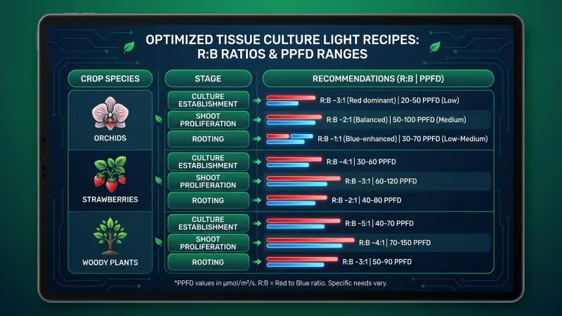 optimized tissue culture light recipes