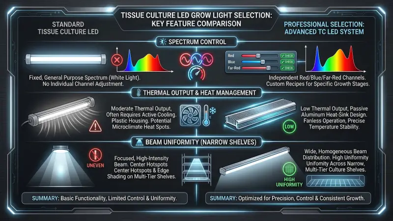 tissue culture led grow light selection key feature comparison