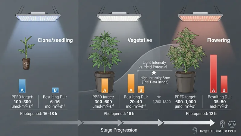 PPFD and DLI by stage