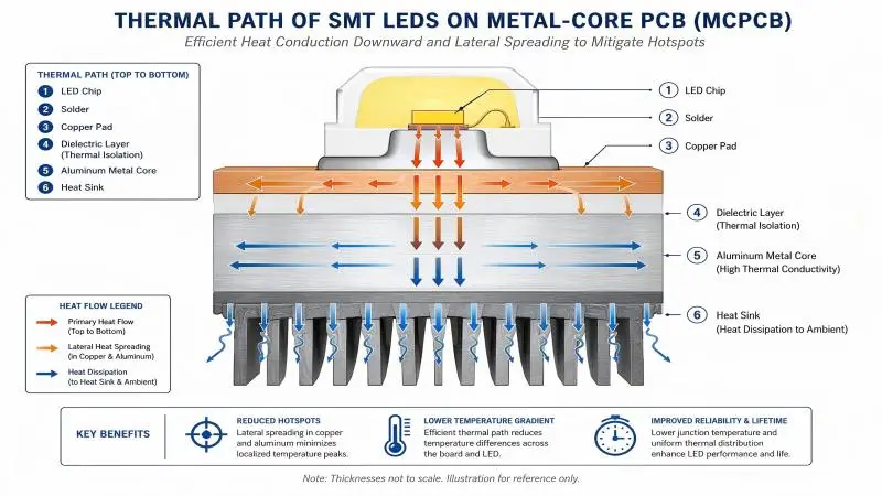 thermal path of smt leds on metal core pcb(mcpcb)